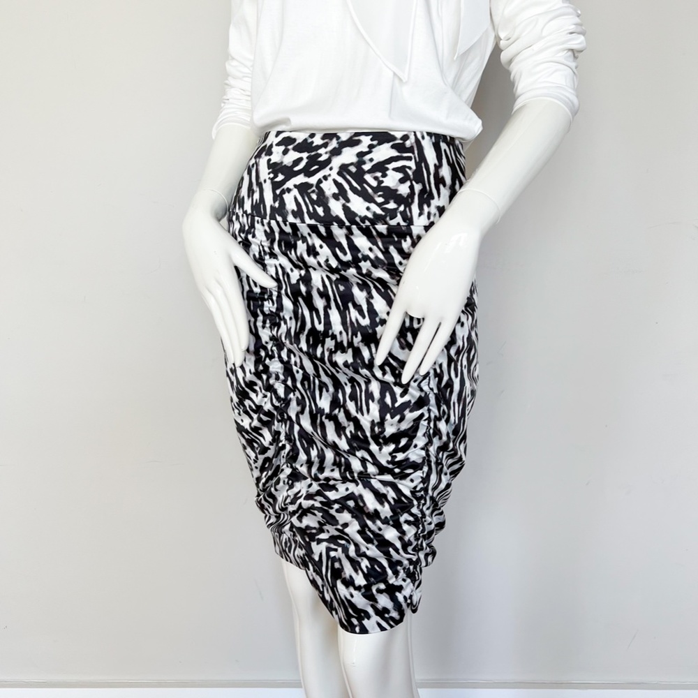 Victoria's Secret | Pencil Skirt Sexy White Grey Animal Print Ruched Satin 4